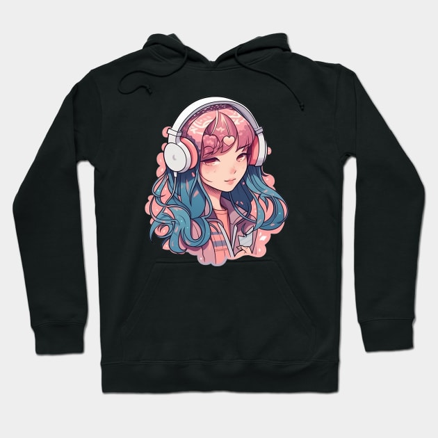 Cute headphone anime girl Hoodie by AestheticsArt81